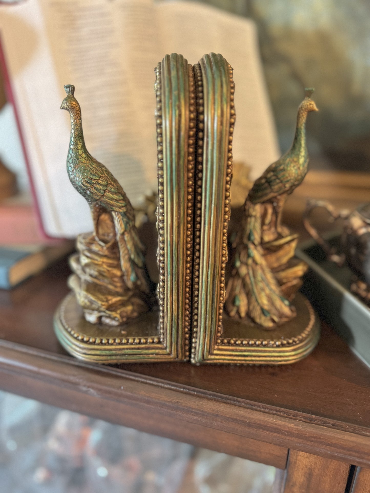 Peacock Bookends- Brass | Vintage