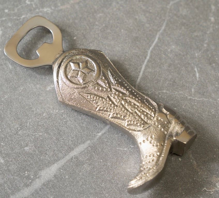Nickel Etched Cowboy Boot Bottle Opener