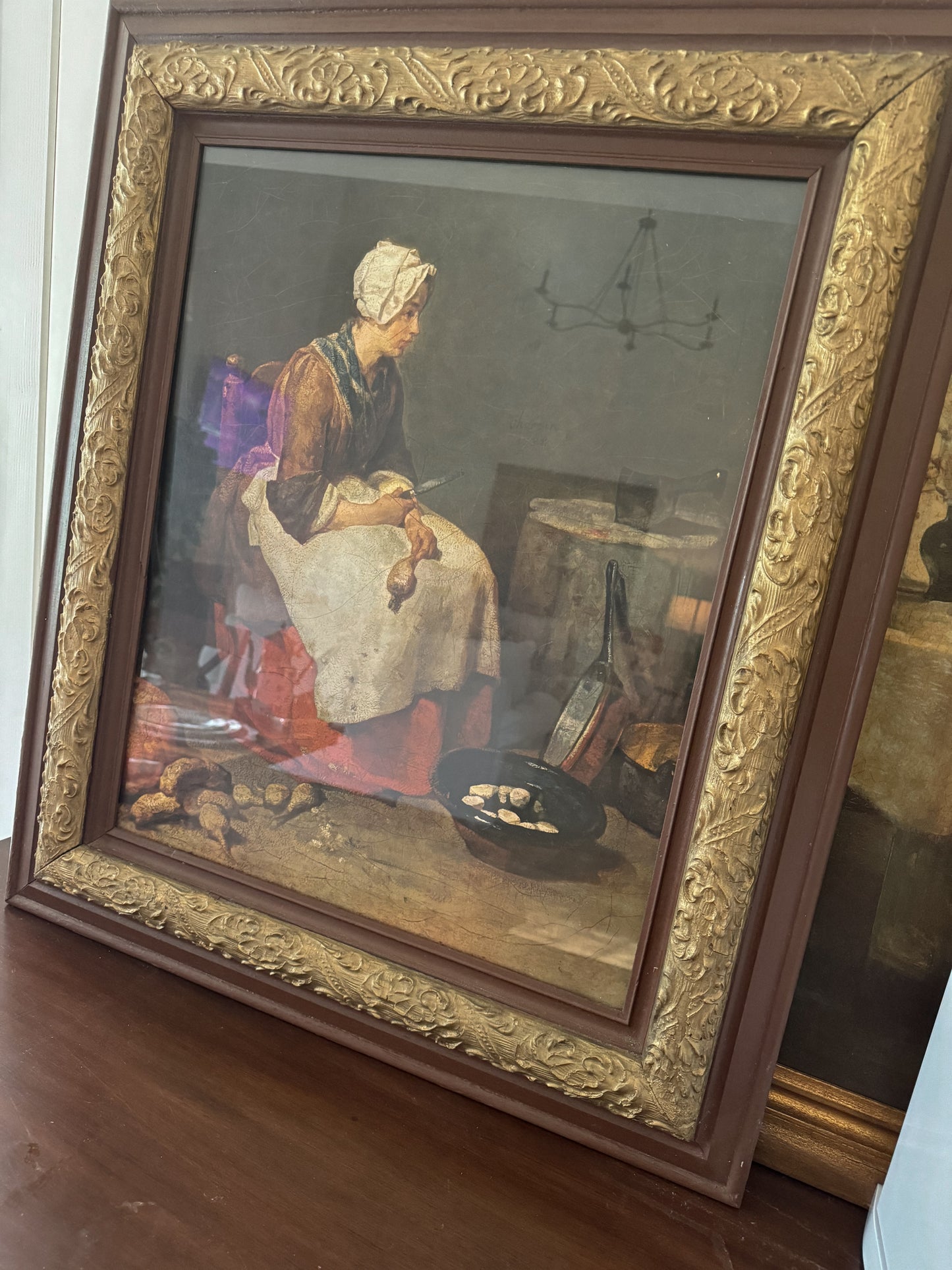 Jean Baptiste Simeon Chardin Peeling Vegetables Art 29” x 25” | Vintage
