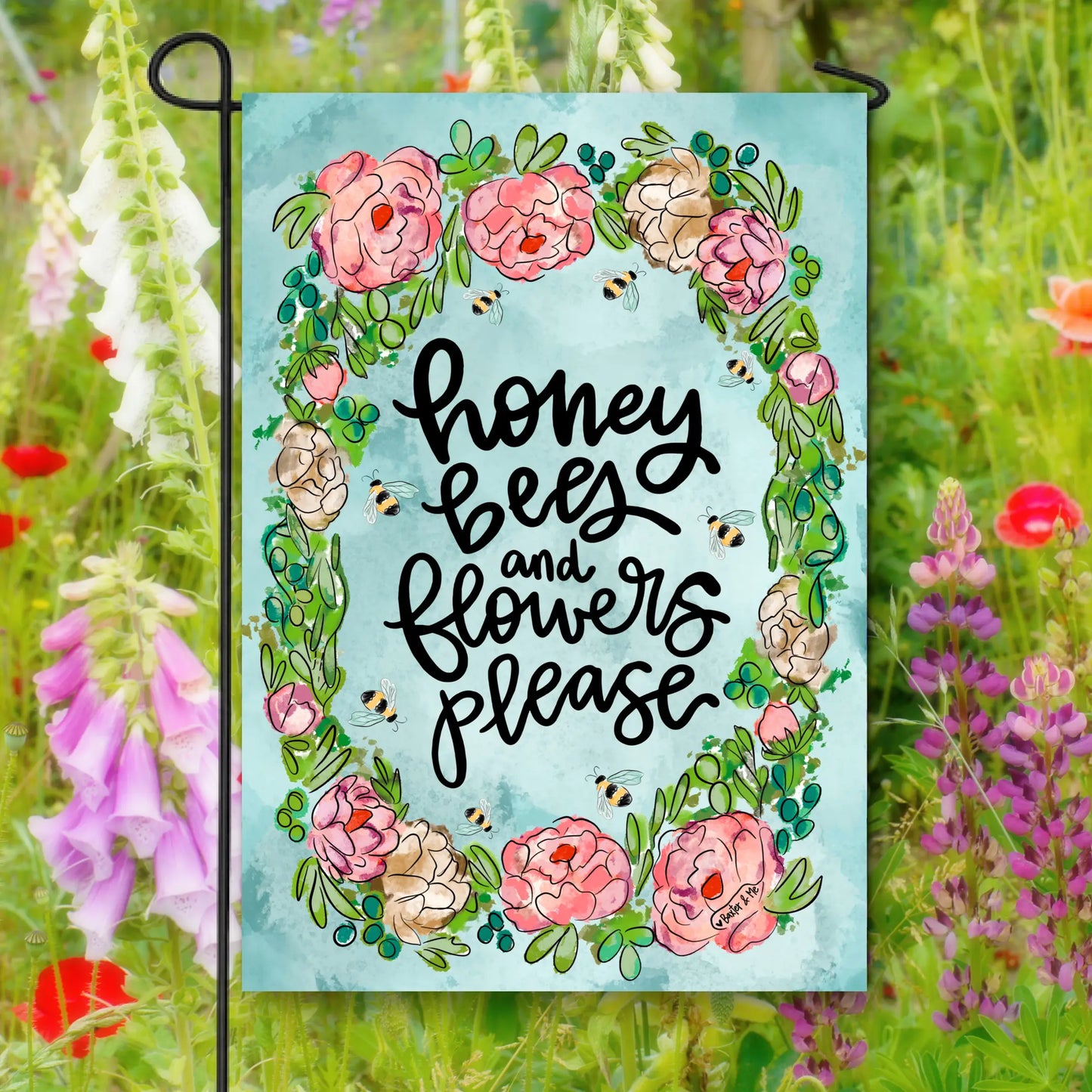 Honey Bees and Flowers Please Garden Flag