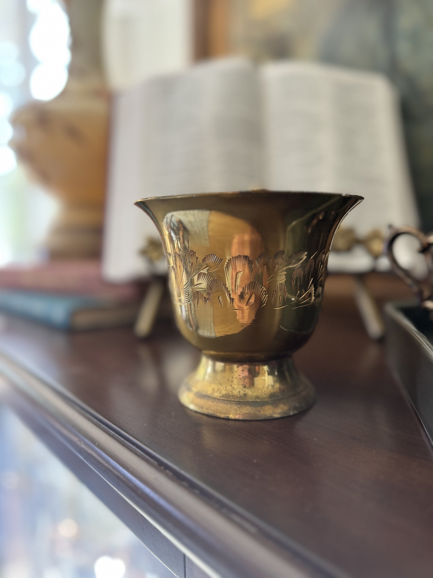 Brass Etched Planter | Vintage