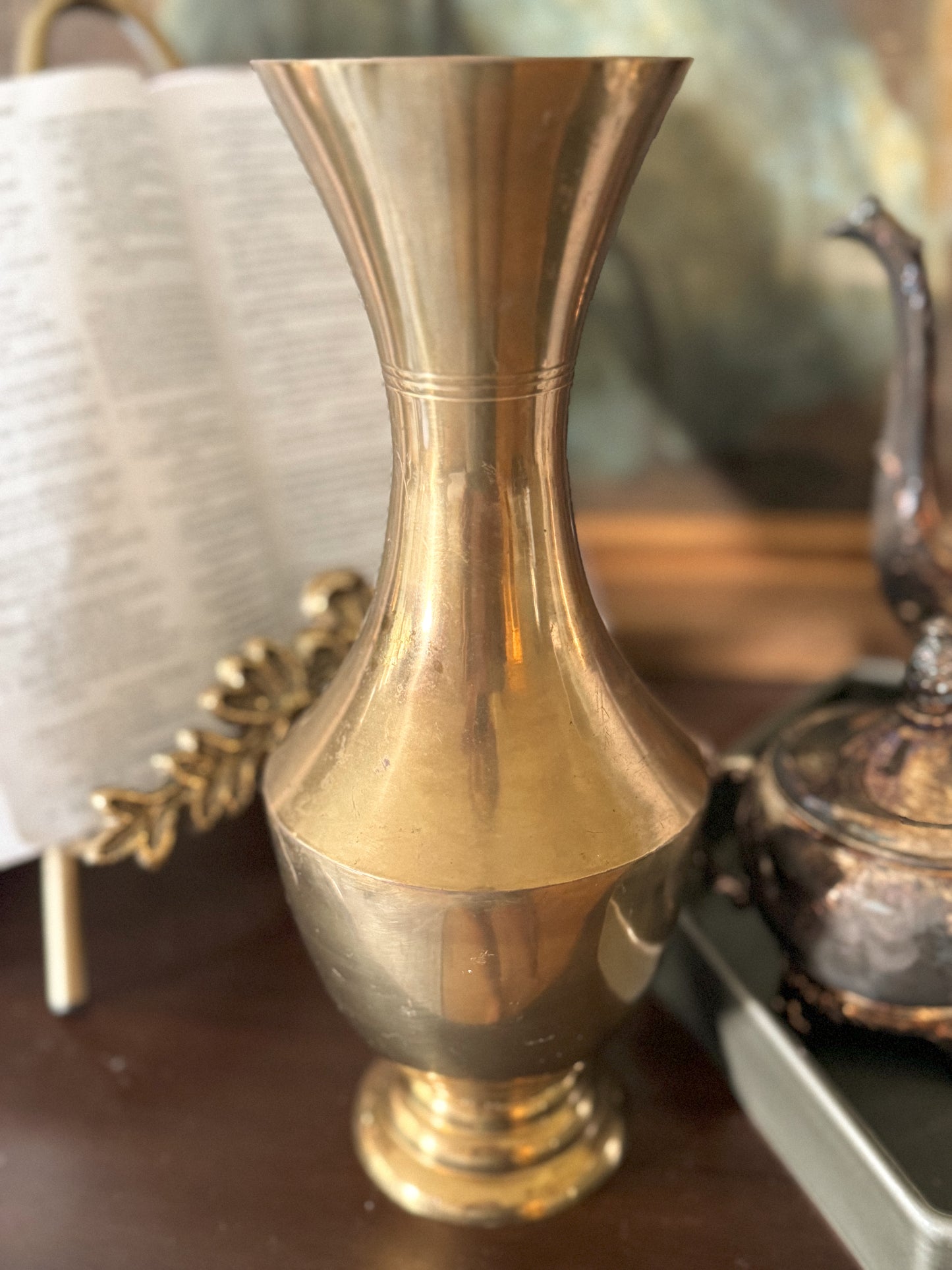 Brass Vase 10” Tall | Antique