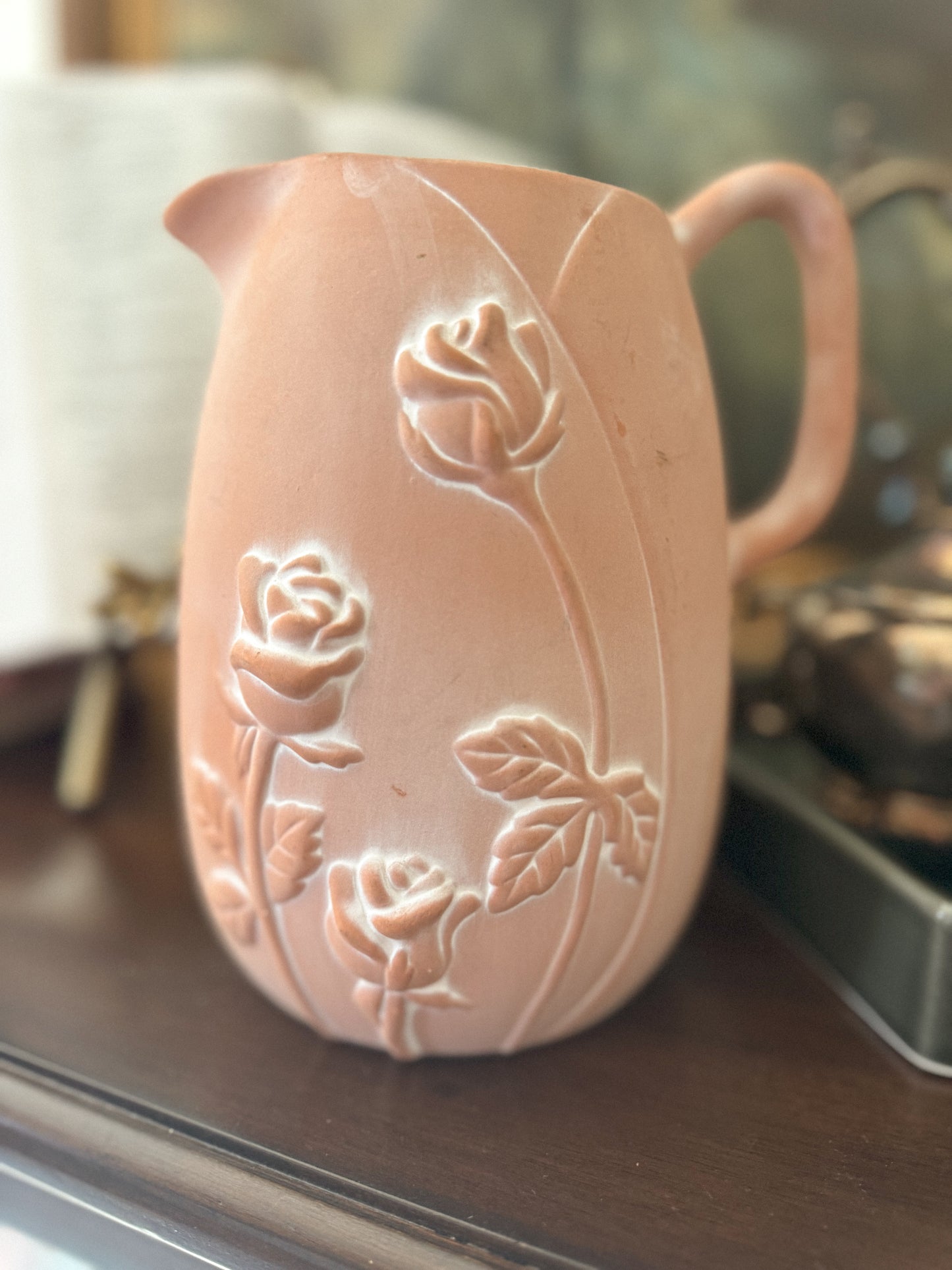 Terra Cotta Floral Pitcher 7” | Vintage