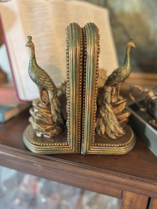 Peacock Bookends- Brass | Vintage
