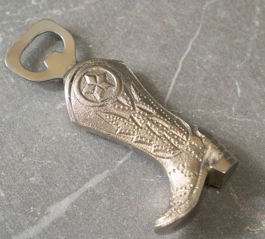 Nickel Etched Cowboy Boot Bottle Opener