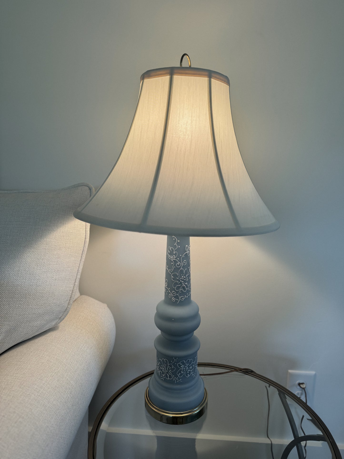 Hand Painted Blue and White Lamp 31” | Vintage