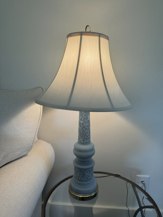 Hand Painted Blue and White Lamp 31” | Vintage