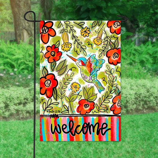 Hummingbird Floral garden Flag