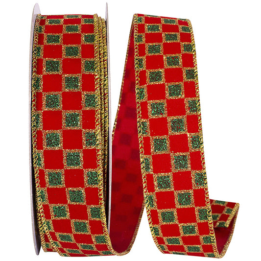 Velvet Emerald Checks Glitter | 1.5"