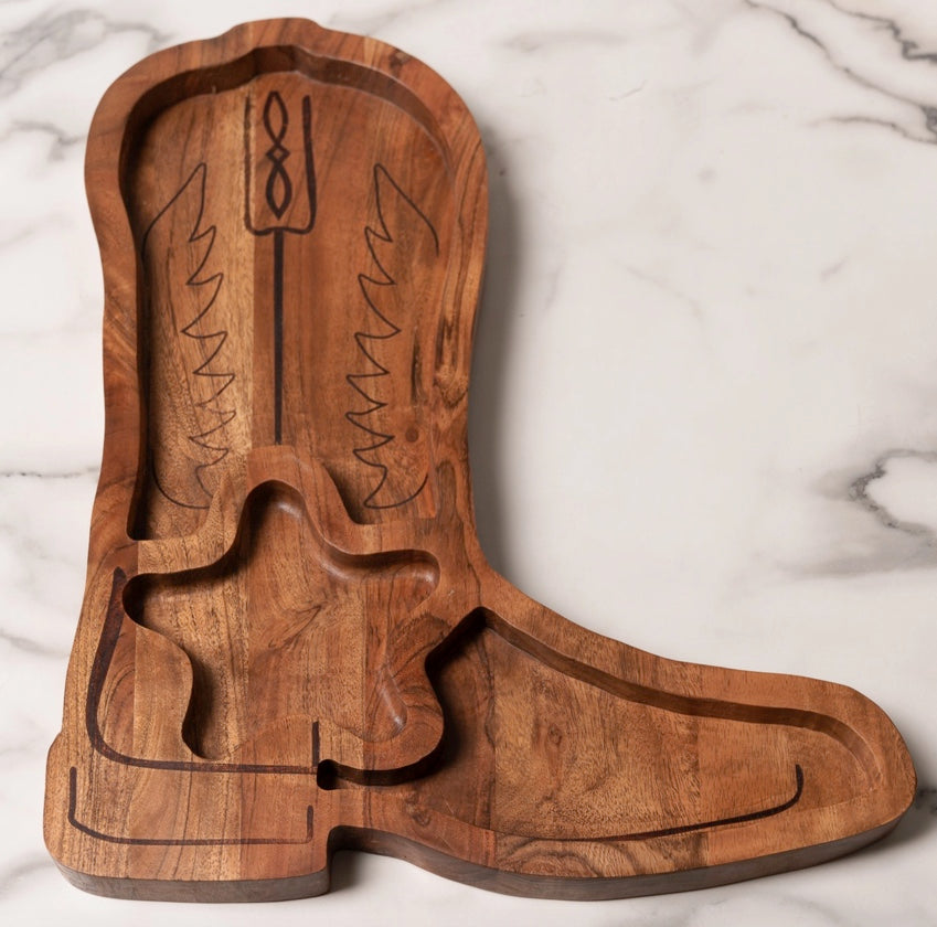 Wood Cowboy Boot Serving Platter
