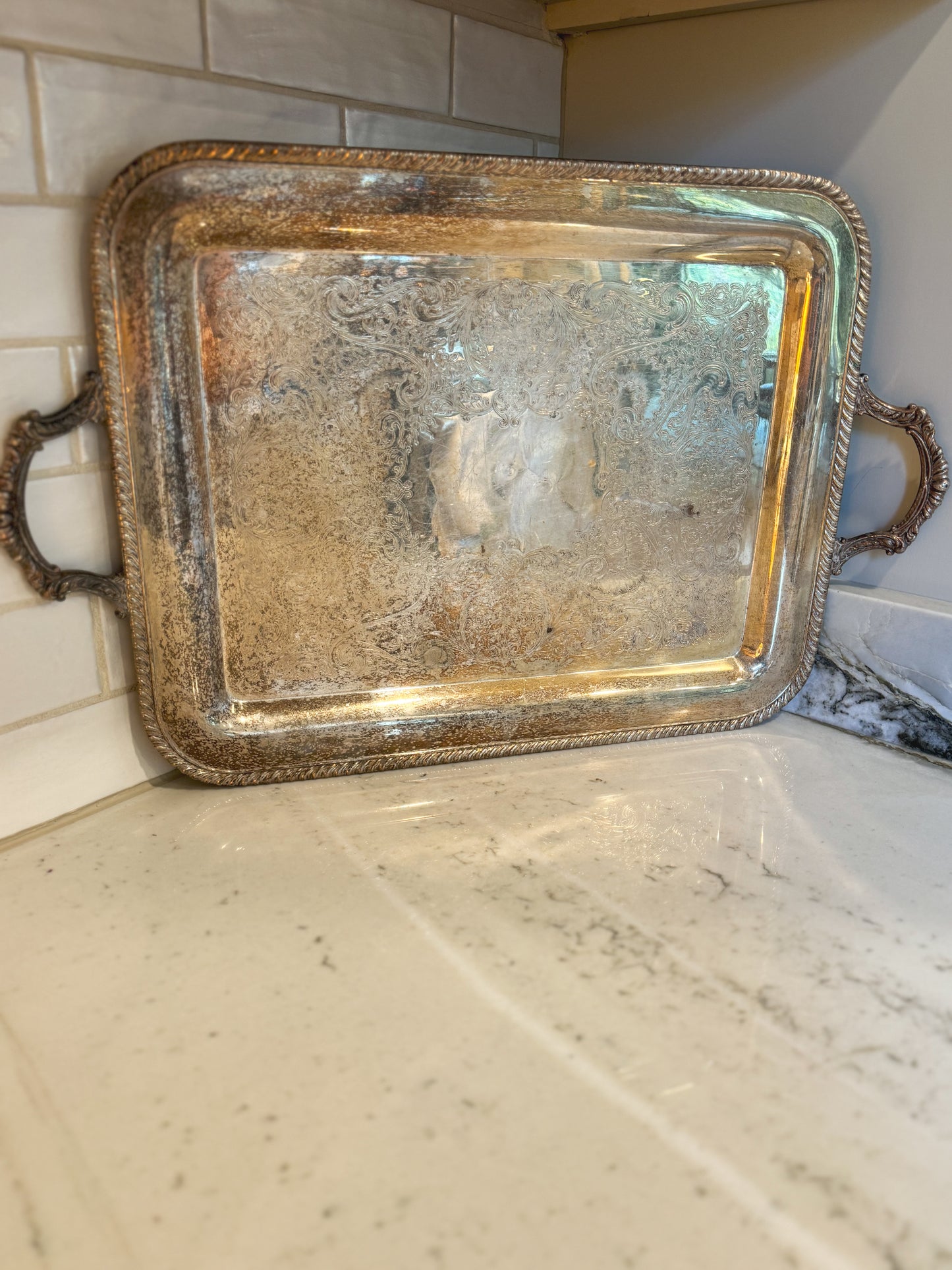 WM Rogers Silver-plated Waiters Tray 23” x 15” | Antique