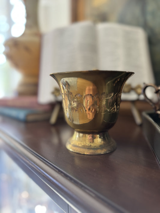 Brass Etched Planter | Vintage
