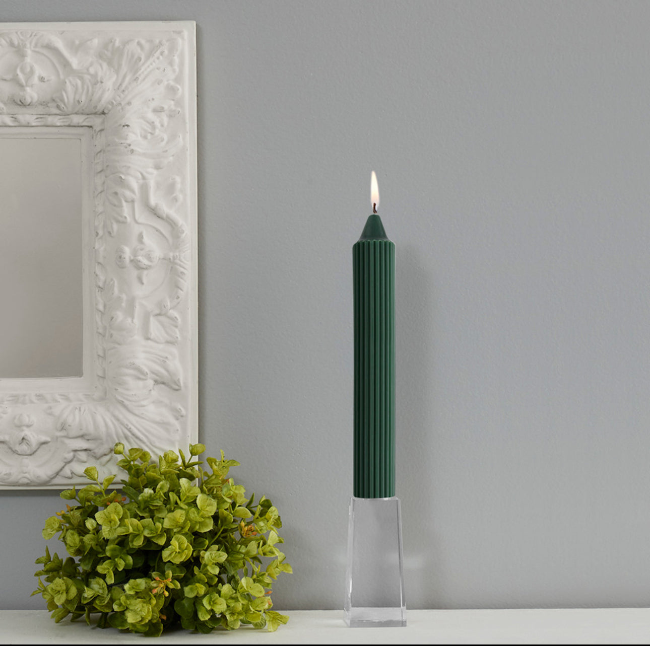 Dark Green Grecian Collenette Dinner Candle | 9 in